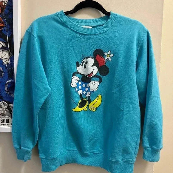 Vintage 90s Minnie Mouse Sweatshirt Kids Medium Blue Disney Store Exclusive L - Picture 1 of 4